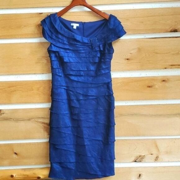 London Times Tiered Rayon Lined Cap Sleeve Zippered Event Sz 10 Dress - Picture 1 of 10